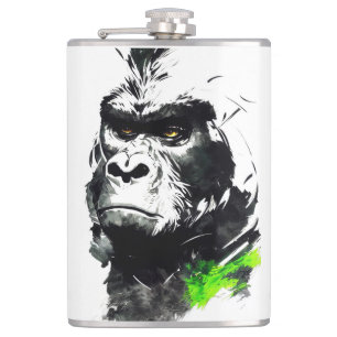 Gorilla Ape Wild Nature Free Spirit Art Painting Hip Flask