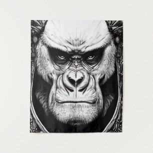 Gorilla Ape Wild Nature Illustration Line Epic Art Tapestry