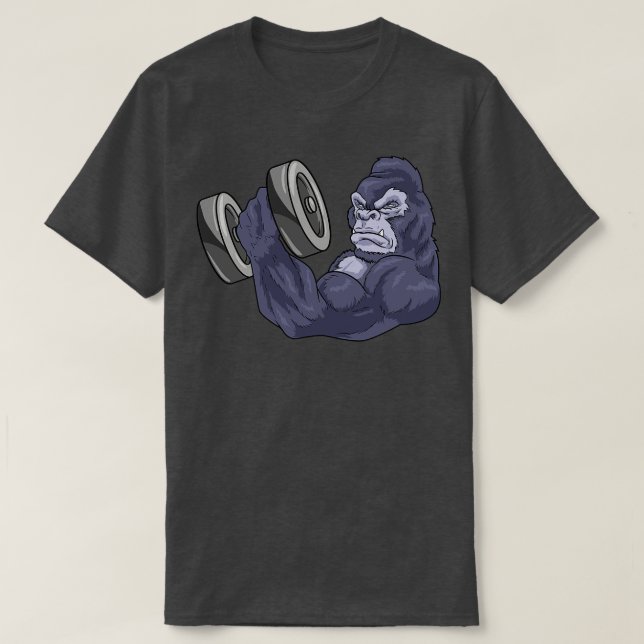 Gorilla As Bodybuilder With Barbell  T-Shirt (Design Front)