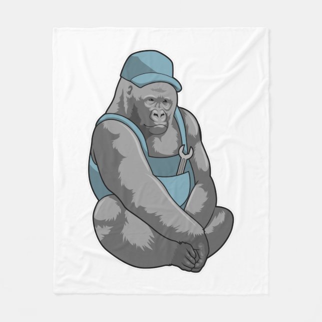 Gorilla as Craftsman with Wrench Fleece Blanket (Front)