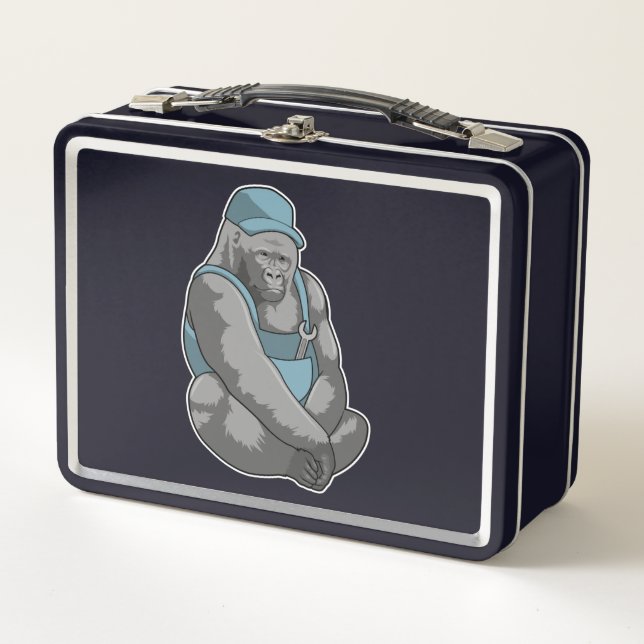 Gorilla as Craftsman with Wrench Metal Lunch Box (Front)