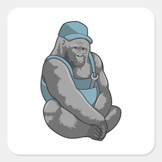 Gorilla as Craftsman with Wrench Square Sticker (Front)