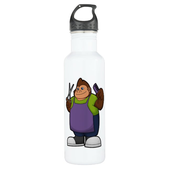 Gorilla as Hairdresser with Scissors & Comb 710 Ml Water Bottle (Front)