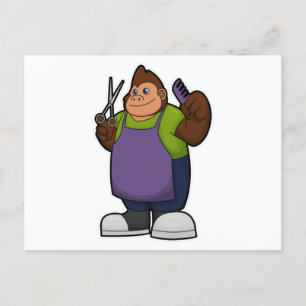 Gorilla as Hairdresser with Scissors & Comb Postcard