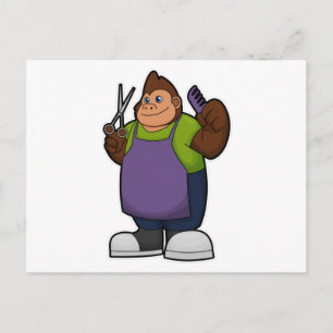 Gorilla as Hairdresser with Scissors & Comb Postcard