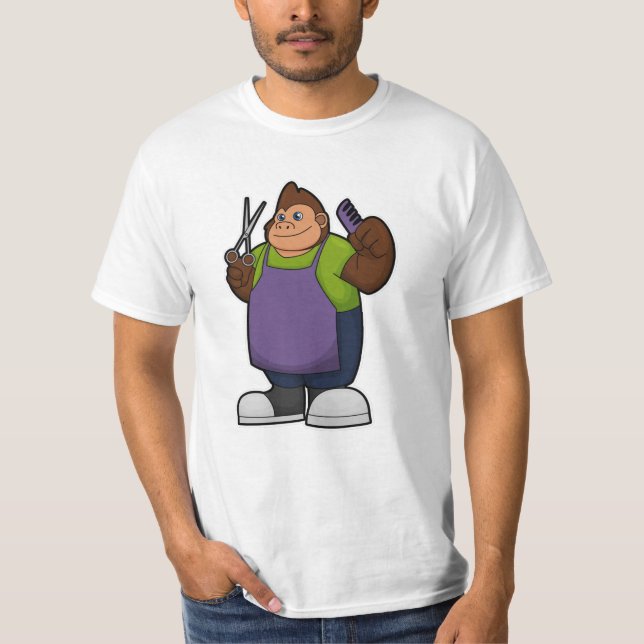 Gorilla as Hairdresser with Scissors & Comb T-Shirt (Front)