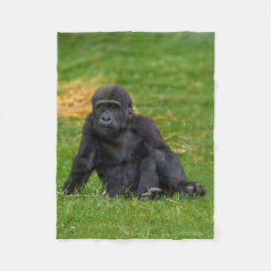 Gorilla Baby Sitting In The Grass Fleece Blanket