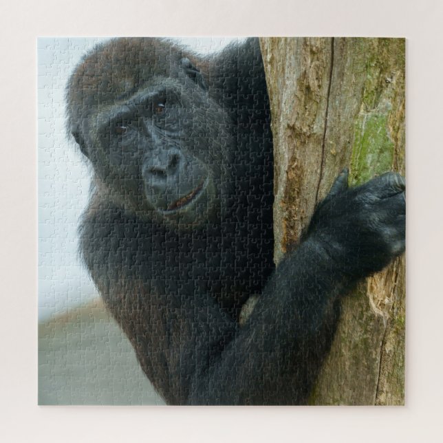 Gorilla Behind The Tree Jigsaw Puzzle (Vertical)