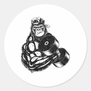 Gorilla Bodybuilder Gym Weightlifting Tee Workout Classic Round Sticker