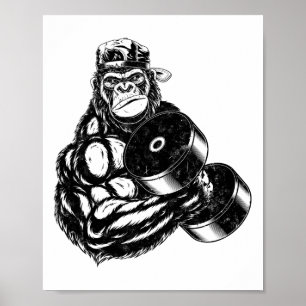 Gorilla Bodybuilder Gym Weightlifting Tee Workout  Poster