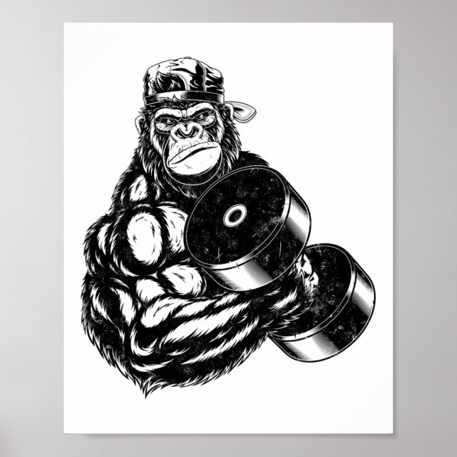 Gorilla Bodybuilder Gym Weightlifting Tee Workout  Poster (Front)