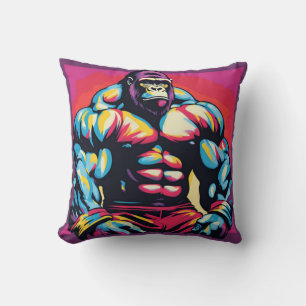 Gorilla Bodybuilder Lifter Pop Art Cartoon Cushion