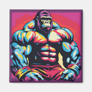 Gorilla Bodybuilder Lifter Pop Art Cartoon Magnet