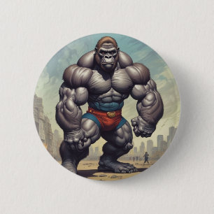 Gorilla Bodybuilder Pop Art Cartoon Drawing 6 Cm Round Badge