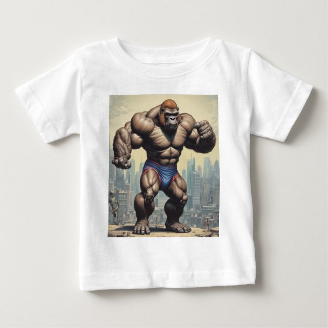 Gorilla Bodybuilder Pop Art Cartoon Drawing Baby T-Shirt (Front)