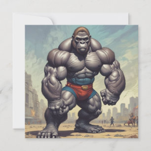 Gorilla Bodybuilder Pop Art Cartoon Drawing Card