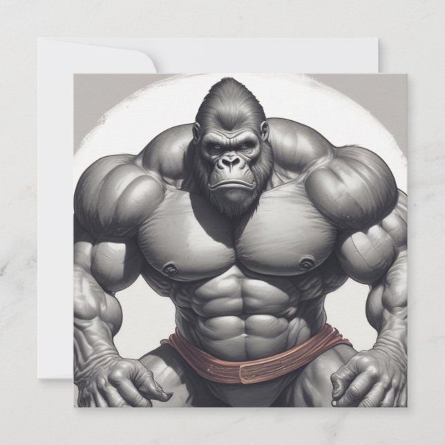 Gorilla Bodybuilder Pop Art Cartoon Drawing Card (Front)