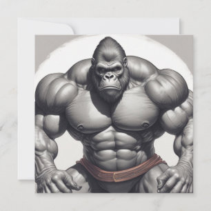 Gorilla Bodybuilder Pop Art Cartoon Drawing Card