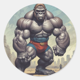 Gorilla Bodybuilder Pop Art Cartoon Drawing Classic Round Sticker