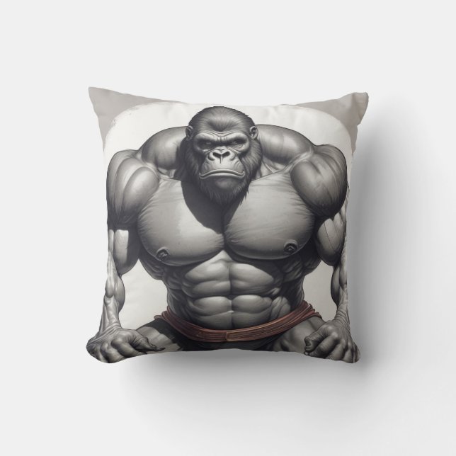 Gorilla Bodybuilder Pop Art Cartoon Drawing Cushion (Front)