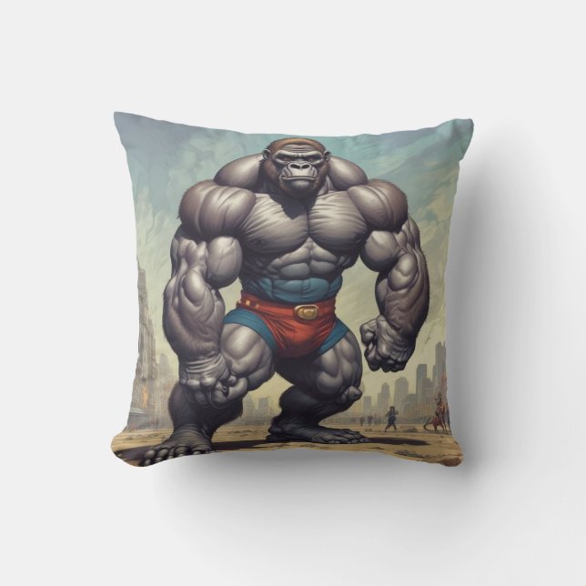 Gorilla Bodybuilder Pop Art Cartoon Drawing Cushion (Front)