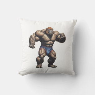 Gorilla Bodybuilder Pop Art Cartoon Drawing Cushion