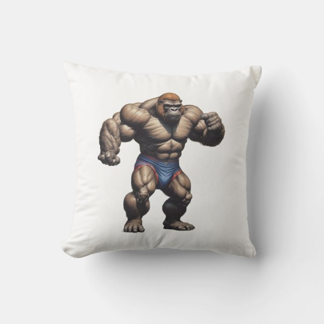 Gorilla Bodybuilder Pop Art Cartoon Drawing Cushion (Front)