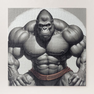 Gorilla Bodybuilder Pop Art Cartoon Drawing Jigsaw Puzzle