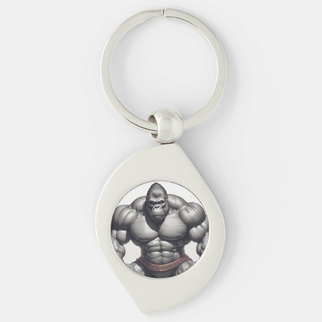 Gorilla Bodybuilder Pop Art Cartoon Drawing Key Ring (Front)