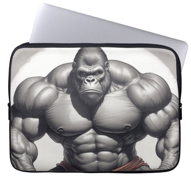 Gorilla Bodybuilder Pop Art Cartoon Drawing Laptop Sleeve (Front)