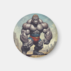 Gorilla Bodybuilder Pop Art Cartoon Drawing Magnet
