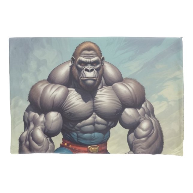 Gorilla Bodybuilder Pop Art Cartoon Drawing Pillowcase (Front)