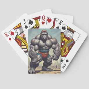 Gorilla Bodybuilder Pop Art Cartoon Drawing Playing Cards