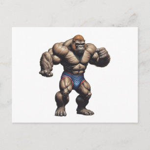 Gorilla Bodybuilder Pop Art Cartoon Drawing Postcard