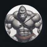 Gorilla Bodybuilder Pop Art Cartoon Drawing Round Clock<br><div class="desc">Digital Computer Animal Art - College Pop Art - Wild Animal Computer Images</div>