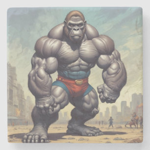 Gorilla Bodybuilder Pop Art Cartoon Drawing Stone Coaster