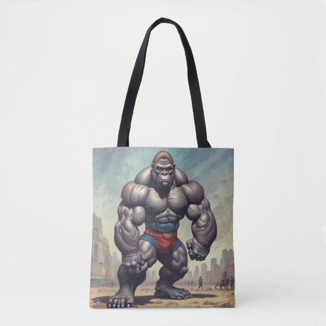 Gorilla Bodybuilder Pop Art Cartoon Drawing Tote Bag (Front)