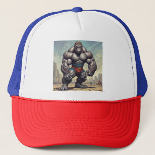 Gorilla Bodybuilder Pop Art Cartoon Drawing Trucker Hat
