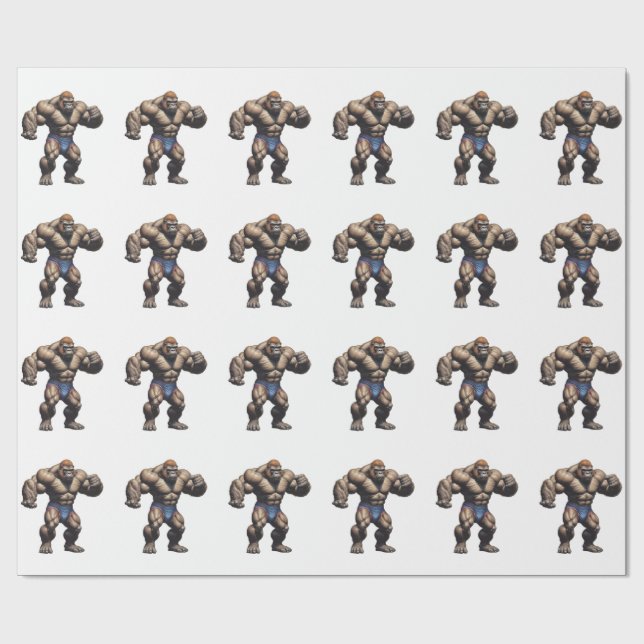 Gorilla Bodybuilder Pop Art Cartoon Drawing Wrapping Paper (Flat)