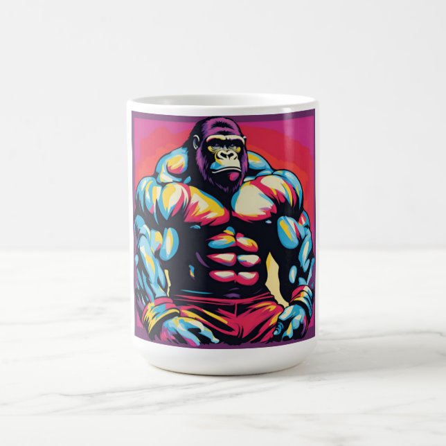 Gorilla Bodybuilder Weight Lifter Pop Art Cartoon Coffee Mug (Center)