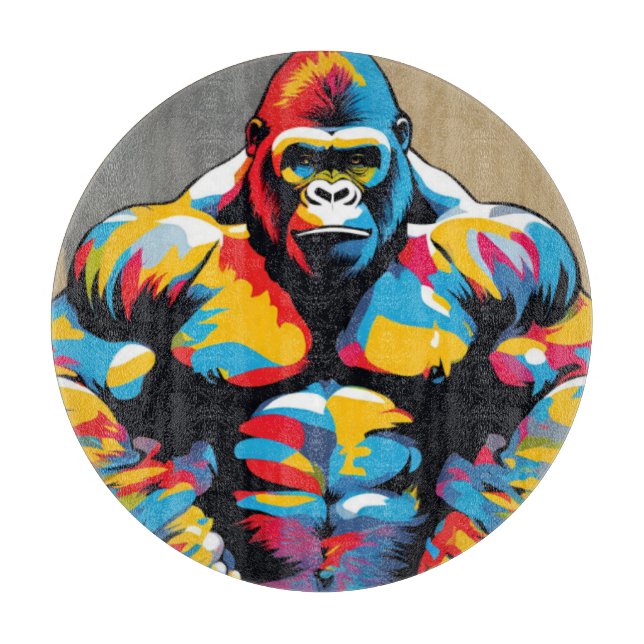 Gorilla Bodybuilder Weight Lifter Pop Art Cartoon Cutting Board (Front)