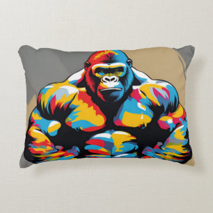 Gorilla Bodybuilder Weight Lifter Pop Art Cartoon Decorative Cushion