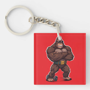Gorilla Bodybuilder Weight Lifter Pop Art Cartoon Key Ring