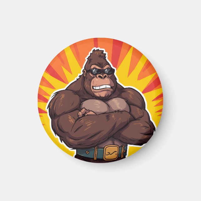 Gorilla Bodybuilder Weight Lifter Pop Art Cartoon Magnet (Front)
