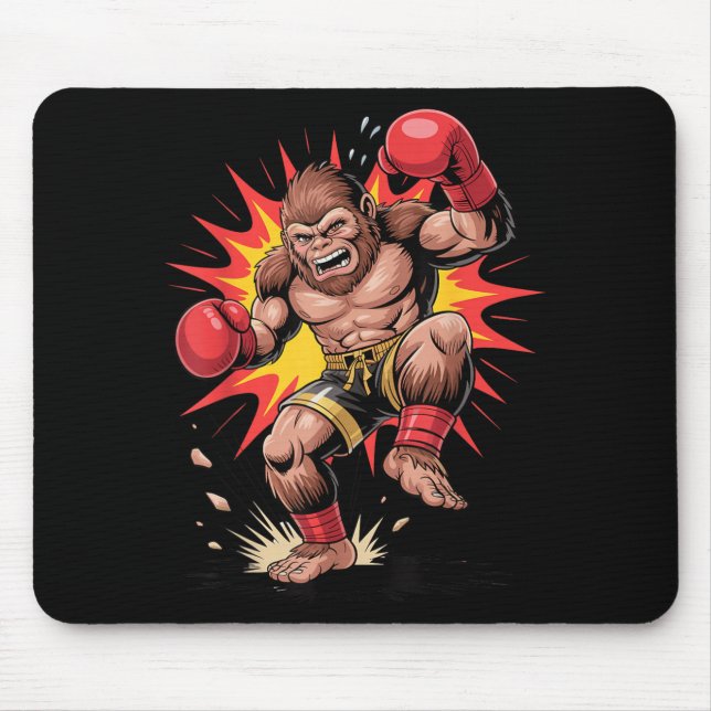 Gorilla Boxing Champion Retro Arcade Fighting Ape Mouse Pad (Front)