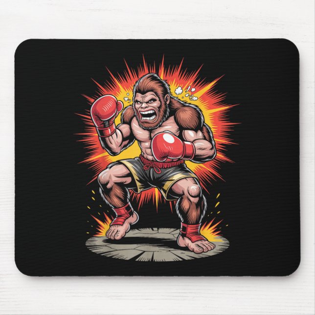 Gorilla Boxing Champion Retro Arcade Fighting Ape Mouse Pad (Front)