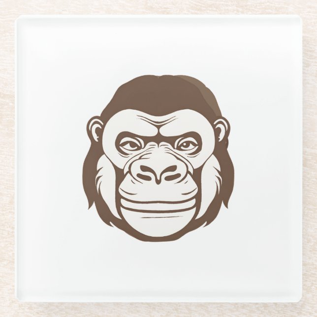 Gorilla Cartoon Drawing Glass Coaster (Front)