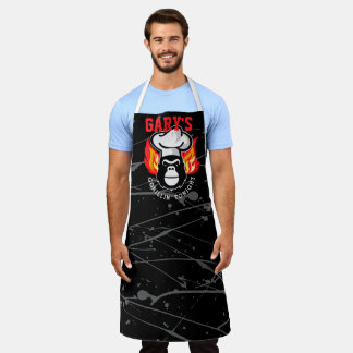 Gorilla chef hat flames personalized grilling apron