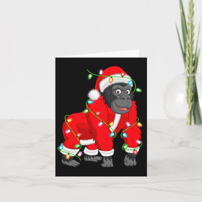 Gorilla Christmas Lights Santa Costume Cute Animal Card (Front)