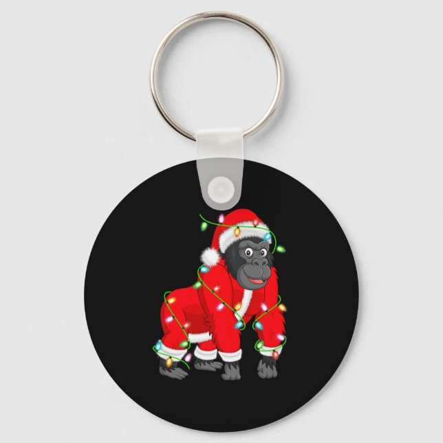 Gorilla Christmas Lights Santa Costume Cute Animal Key Ring (Front)